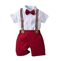 Boarnseorl Baby Boys Gentleman Outfits Shorts Sets,Infant Shirt + Shorts + Bow Tie + Suspenders