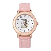 Books Cats Life is Sweet Classic Watches for Women Funny Graphic Pink Girls Watch Easy to Read
