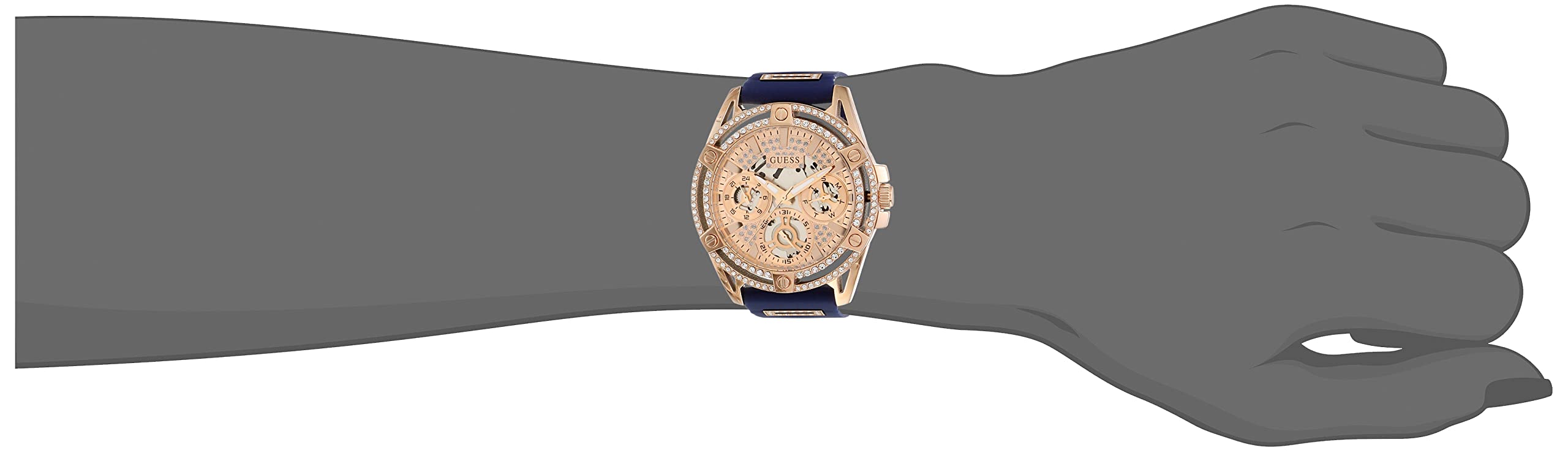 GUESS Ladies 40mm Watch - Blue Strap Rose Gold Dial Rose Gold Tone Case