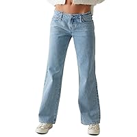 PacSun Women's Eco Light Indigo Chain Belt Low Rise Wide Leg Jeans