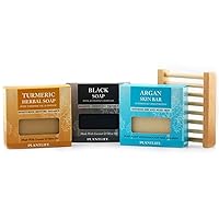 Plantlife Turmeric, Black Bar, and Argan Bar Soap Bundle of 3 - Moisturizing and Soothing Soap for Your Skin, Handcrafted Using Plant-Based Ingredients - Made in California, 4 oz Bars