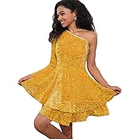 One Shoulder Sexy Birthday Dresses Long Sleeves 2024 Sequin Short Prom Homecoming Dress