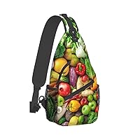 Fresh Fruits And Vegetables Print Crossbody Backpack Shoulder Bag Cross Chest Bag For Travel, Hiking Gym Tactical Use
