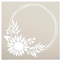 Sunflower Wreath Stencil by StudioR12 | DIY Floral Embellishment Home Decor | Craft & Paint Garden Wood Sign | Reusable Mylar Template | Select Size (12 inches x 12 inches)