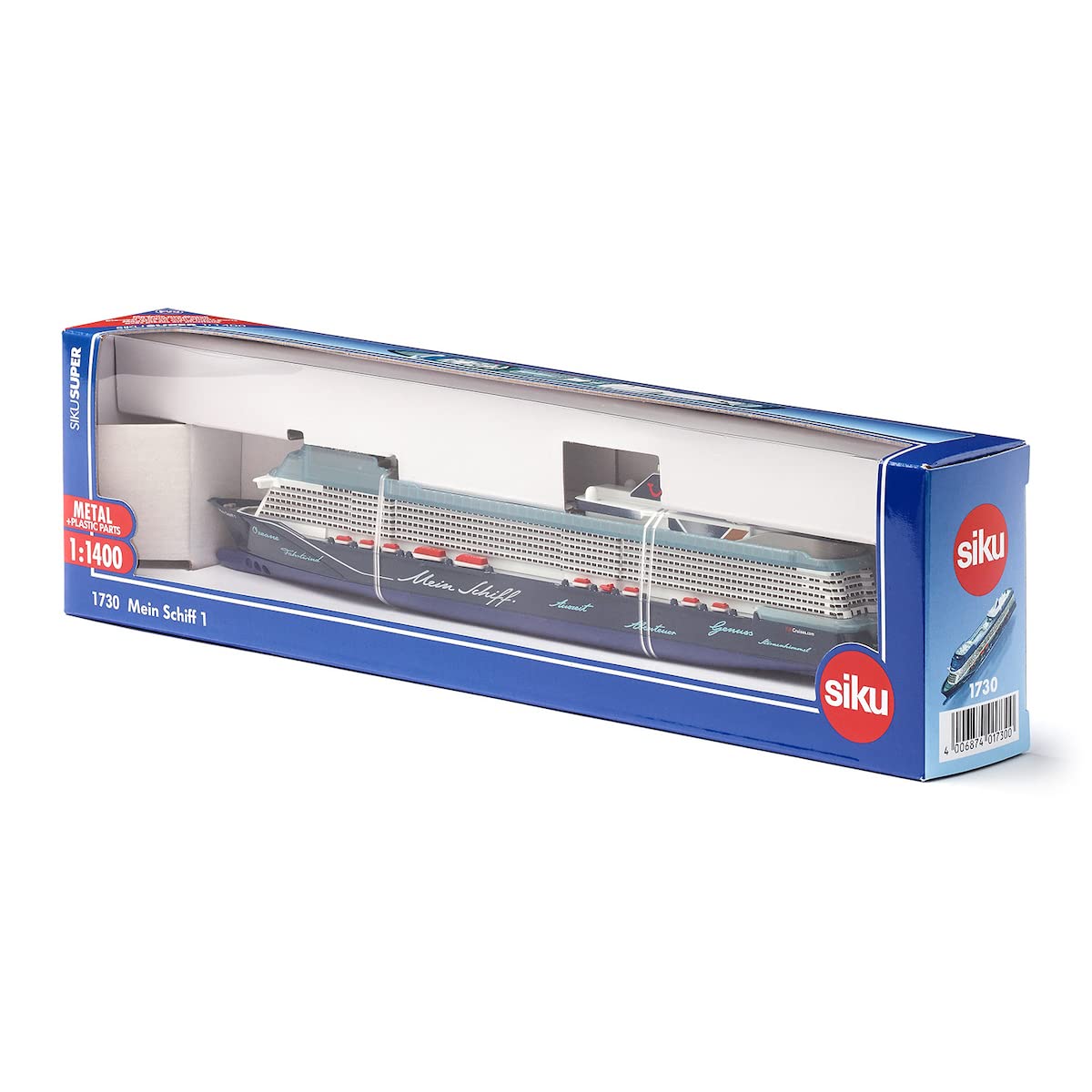 Siku 1730, Toy Cruise 1, 1:1400, Metal/Plastic, Blue/White, Not Floatable for Unisex Children
