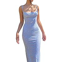Backless Maxi Dress for Women Cutout Bodycon Spaghetti Strap Long Dress Sleeveless Split Cocktail Party Dress