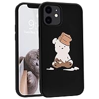 Cute Cartoon Bear Designed for iPhone 14 Pro Cases, Kawaii Black Liquid Silicone Soft Gel Rubber Phone Case for Women Girls