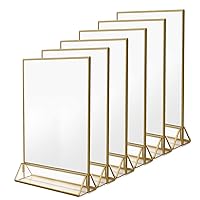 NIUBEE 6Pack 8.5 x 11 Acrylic Sign Holder with Gold Frames and Vertical Stand, Ideal for Display Wedding Table Numbers, Double Sided Picture, Clear Photos, Menu Holders