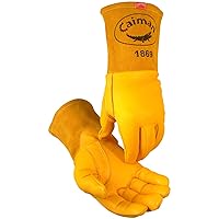 Caiman Premium Top Grain Goatskin MIG Welding Gloves, DuPont Kevlar Stitching, Unlined, 4-inch Cuff, Gold, Large (1869-5)