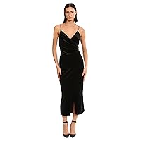 Donna Morgan Women's Surplice Wrap Look Midi Dress with Rhinestone Trim Detail Event Occasion Party Guest of