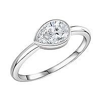Pear Lab Grown White Diamond Solitaire Sideways Bezel Set Engagement Ring for Her in 14K Gold
