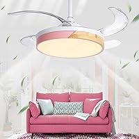 Fanps, Living Room Ceiling Fans with Lights, Modern with Remote Control Reversible Fan Light 6 Speed Adjustable Led Dimmable Fan Light for Indoor Bedroom Lounge Dining Room/Pink/48Cm*45Cm