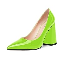 Womens Slip On Pointed Toe Patent Evening Sexy Block High Heel Pumps Shoes 4 Inch
