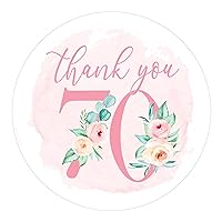 Pink Floral 70th Birthday Thank You Stickers - Party Favor Labels, Envelope Seals, Bag Stickers - 40 Count, 70th Birthday Decorations for Women
