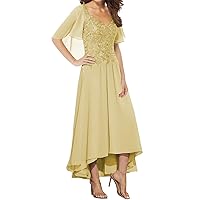 Mother of The Bride Dresses Lace Wedding Guest Dresses for Women Chiffon Tea Length Mothers Dress Beading Sequins Golden