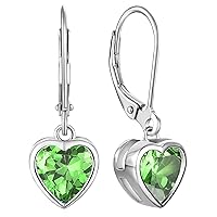 YL Women's Solitaire Dangle Drop Earrings Sterling Silver Heart Leverback Earrings Birthstones Jewelry Gifts, Metal, Emerald