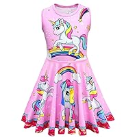 Dressy Daisy Girls Rainbow Unicorn Pony Birthday Party Fancy Costume Twirl Dress Summer Clothes, Blue/Pink