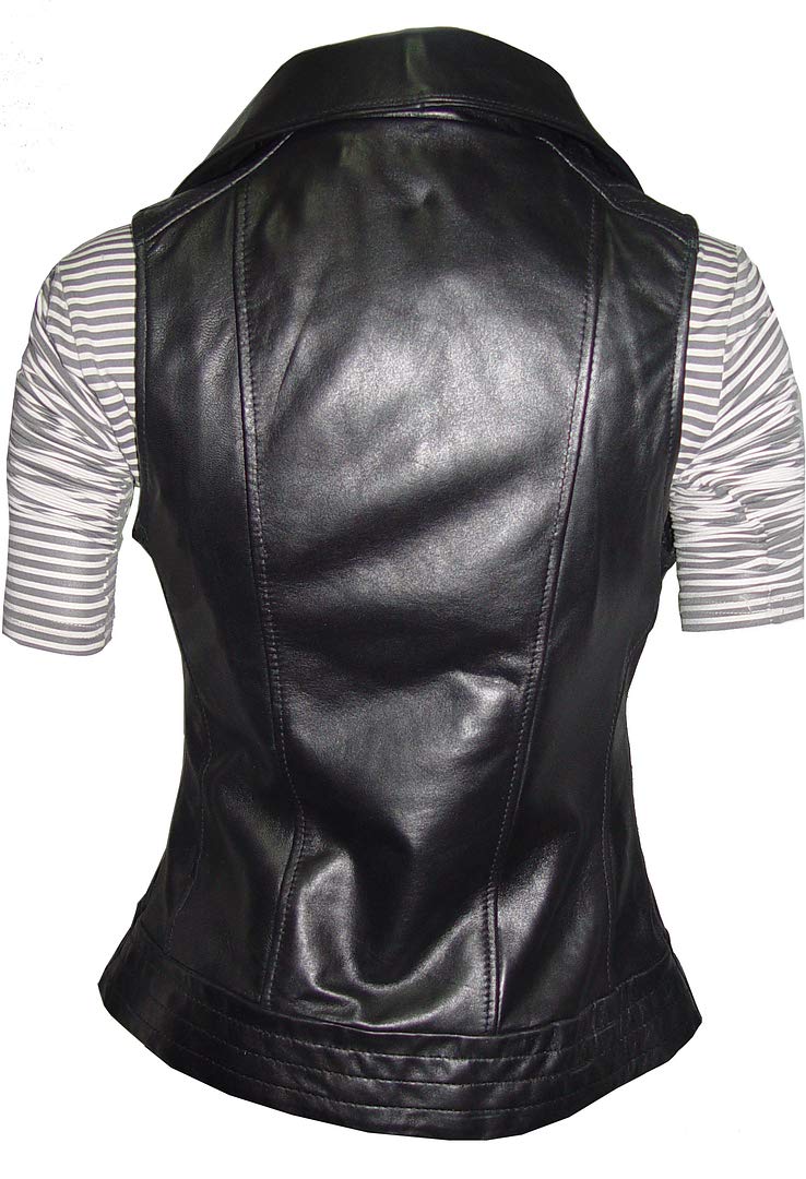 18P Size Female Fittled Motorcycle Lamb Leather Vest Women Black
