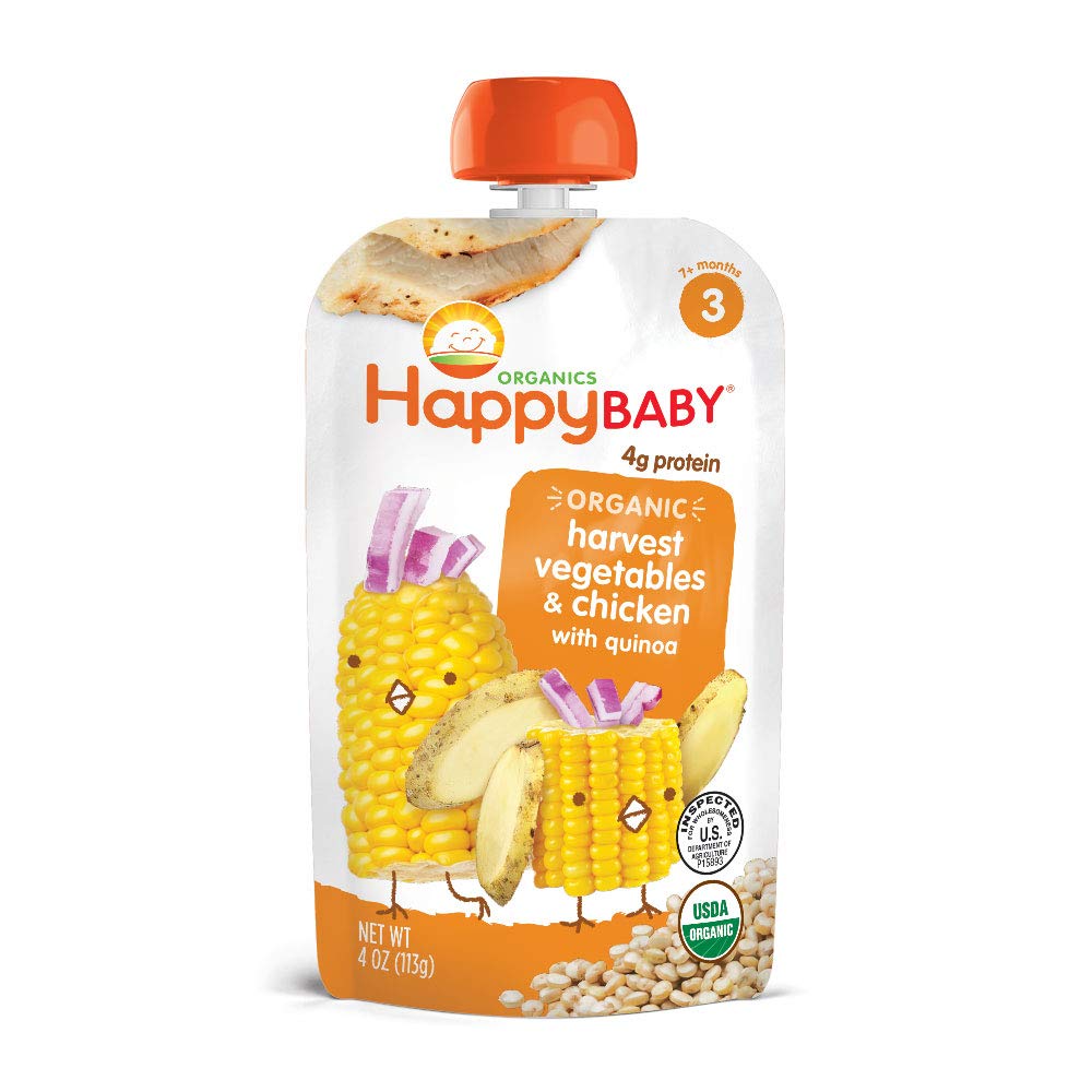 Happy Baby Organics Hearty Meals Stage 3 Baby Food, Harvest Vegetable & Chicken, 4 Ounce (Pack of 16)