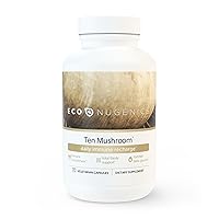 EcoNugenics Ten Mushroom Supplement 120 Capsules - Medicinal Mushroom Complex & Immune System Support - Reishi, Lions Mane, Cordyceps, Turkey Tail, Maitake, Shiitake