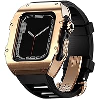 EKINS Rm Style Stainless Steel Watch Case Fluorine Rubber Strap，For Apple Watch Ultra 49mm，Titanium Shockproof Bezels Exercise Band，For Iwatch 8 49mm Women and Men Watch Band