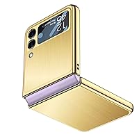Case for Samsung Galaxy Z Flip 3, Brushed Metal Hard Cover Ultra Thin Slim Durable Gold Edge Protective Phone Case,Gold