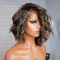Colored Ombre Bob Short Loose Wave 13X6 HD Transparent Lace Frontal Wig Human Hair Wigs Pre Plucked Bleached Knots 1B 27 Color Honey Blonde Short Wavy Brazilian Virgin Human Hair Wig 150 Density 8