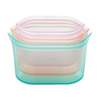 Zip Top Reusable Food Storage Bags | 3 Dish Set [Teal/Peach/Lavender] - Small, Medium, Large | Silicone Meal Prep Container | Microwave, Dishwasher and Freezer Safe | Made in the USA