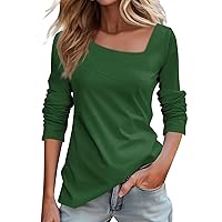 XHRBSI Womens Fall Blouses for Women Long Sleeve Square Neck T Shirts Slim Fitted Elegant Fall Casual 2023 Trendy Tee Tops