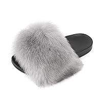 FUNKYMONKEY Women's Slides Faux Fur Cute Slip On Fuzzy Slippers Comfort Flat Sandals