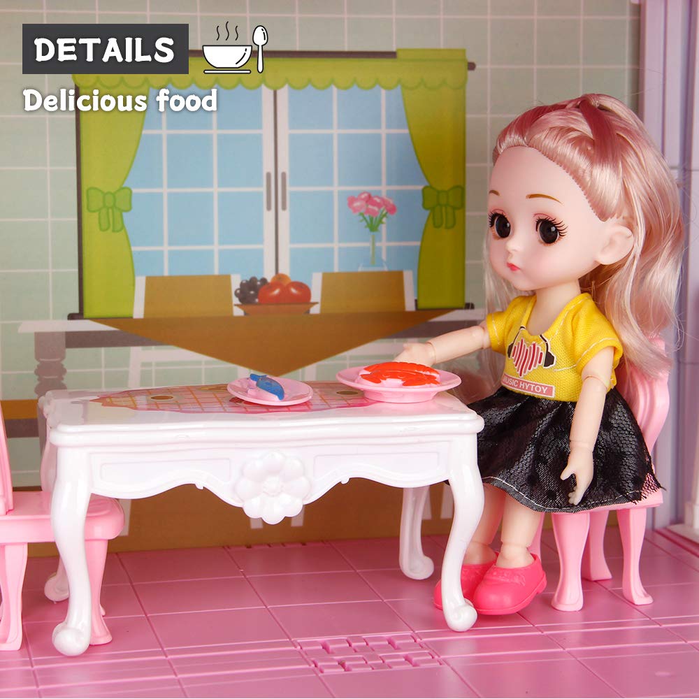 Elf Lab Dollhouse Dreamhouse Building Toys, Princess Doll House, Playset with Lights, Furniture, Accessories and Dolls, Cottage Pretend Doll House Set, DIY Creative Gift for Girls Toddlers (4 Rooms)