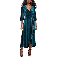 Calvin Klein Womens Velvet Faux Wrap Evening Dress Green 16