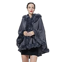 Poncho Hooded Shawl Wrap Women Cape Winter Faux Fur Trim Coat Sleeveless Cardigan Dressy Cloak for Party
