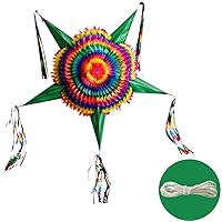 Extra Large Mexican Star Piñata with Green Cones and 30 Ft Rope, Holds 3 Lbs of Pinata Filler, 32
