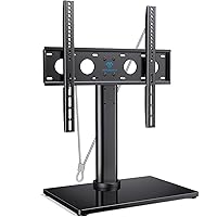 PERLESMITH Universal TV Stand - Table Top TV Stand for 22-55 Inch LCD LED TVs - Height Adjustable TV Base Stand with Tempered Glass Base &Wire Management&Security Wire,Holds up to 88lbs,VESA 400x400mm