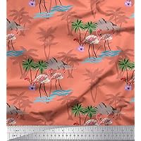 Soimoi Cotton Cambric Orange Fabric - by The Yard - 42 Inch Wide - Palm Tree & Flamingo Bird Textile - Coastal Vibes with Graceful Flamingos Printed Fabric