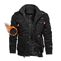 TACVASEN Men's Winter Jacket Cotton Military Jackets Fleece Lined Thick Work Coats Warm Cargo Jackets with Hooded
