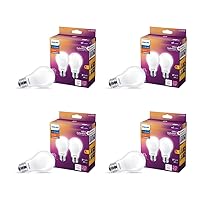 Philips LED Flicker-Free Frosted Dimmable A19 Light Bulb - EyeComfort Technology - 450 Lumen - Soft White (2700K) - 5W=40W - E26 Base - Title 20 Certified - Ultra Definition - Indoor - 8-Pack