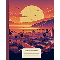 Composition Notebook College Ruled: Tropical Beach Retro Aesthetic Illustration | Lined Paper Journal For School, College, Office, Work - 7.5