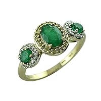 Emerald Oval Shape Natural Non-Treated Gemstone 14K Yellow Gold Ring Engagement Jewelry for Women & Men
