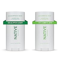 Native Deodorant - Unisex Body Deodorant, Aluminum Free, with Baking Soda, Probiotics, Coconut Oil and Shea Butter, Cucumber & Mint Scent, 2 Pack