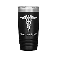 Personalized NP Tumbler With Name - Nurse Practitioner Gift - 20oz Insulated Engraved Stainless Steel NP Cup Black