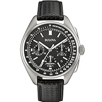 Archive Series Mens Watch, Stainless Steel with Black Leather Strap Lunar Pilot Chronograph , Silver-Tone (Model: 96B251)