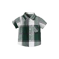Boys Plaid Lapel Single Breasted Short Sleeve Shirt Multi Color Optional Boys Shirts 8