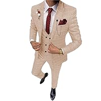 Men's Plaid Suit Formal Prom Jacket Waistcoat Pants Tuxedos(3-Piece Set)