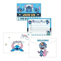 Pack of 12 Stitch Invitation Cards Postcard Birthday Party Invitations Cute Cartoon Greeting Cards with Envelopes for Kids Girl Boy 5.9x4.25 Inch(15.2x10.8cm)