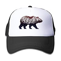 Bear Forest Mountain Trucker Mesh Hat, Adjustable Youth Toddler Baseball Cap for 2-8 Years Old Boys and Girls