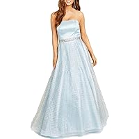 Womens Glitter Overlay Sleeveless Full-Length Prom Dress