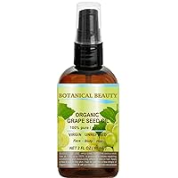 Organic Grape Seed Oil. 100% Pure/Natural/Undiluted/Virgin/Unscented/Certified Organic/Cold Pressed Carrier Oil for Skin, Hair, Massage and Nail Care. 2 Fl. oz- 60 ml Botanical Beauty.