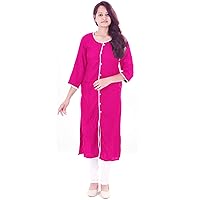Women's Long Kurti Indian Casual Cotton Frock Suit Pink Color Plus Size Girl's Maxi Gown Dress